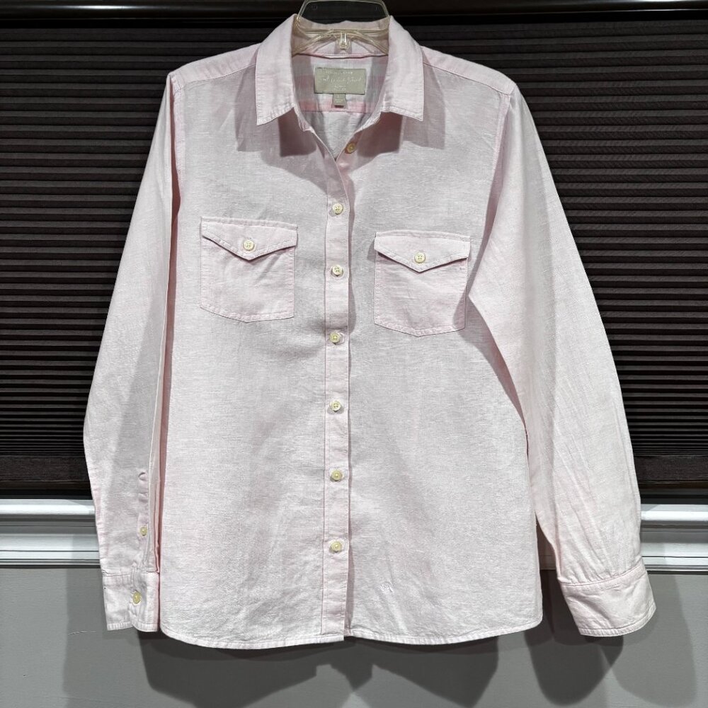 Banana Republic Women Soft-Wash Linen-Cotton Pink Shirt SZ: L